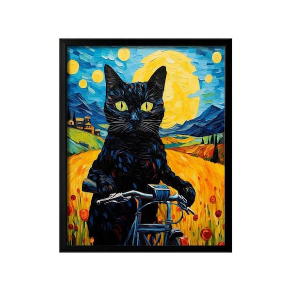 Unbranded 1 Piece Framed Wall Art Cat Poster Starry Night, 14 in. x 11 in. x 0.2 in.