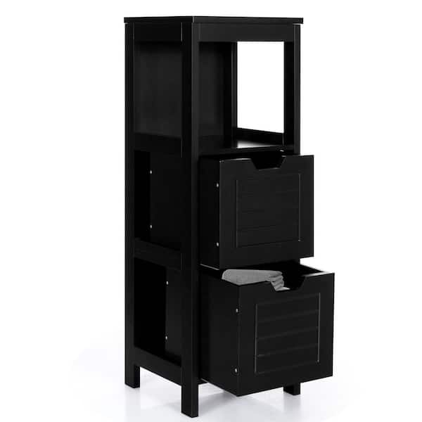 12 in. W x 12 in. D x 35 in. H Black Bathroom Linen Cabinet with Storage Rack