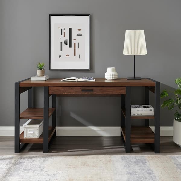 Urban Blend 60 in. Dark Walnut Rectangular 1-Drawer Writing Desk with Keyboard Tray