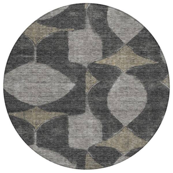 Chantille Machine Washable Indoor/Outdoor Abstract ACN3060 Black 8 ft. x 8 ft. Round Rug