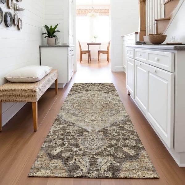 Mayfield Premium Machine Washable Abstract AMF1151 Chocolate 2 ft. 3 in. x 7 ft. 6 in. Runner Rug
