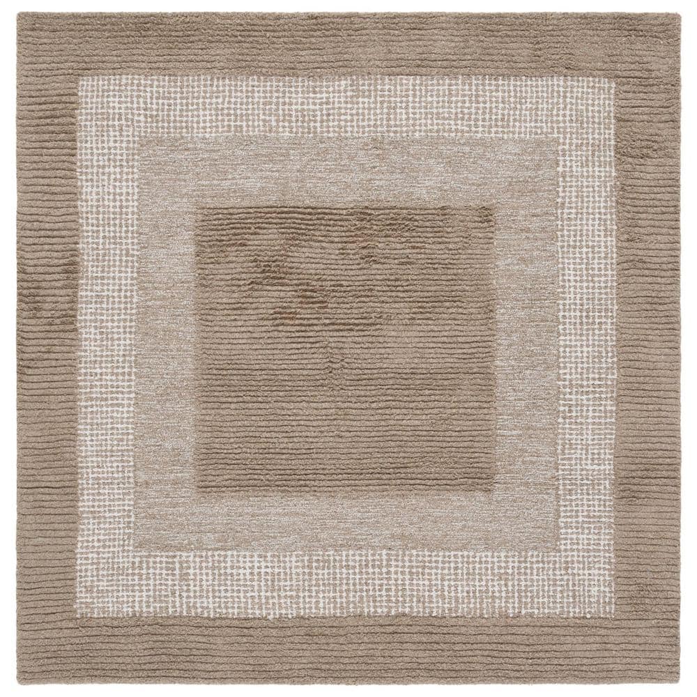 SAFAVIEH Renewal 6 ft. x 6 ft. Brown/Ivory Border Square Area Rug ...
