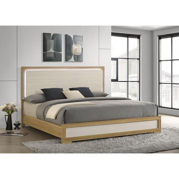 Coaster Hyland Natural Brown Wood Frame Eastern King Panel Bed with LED Touch Lighting