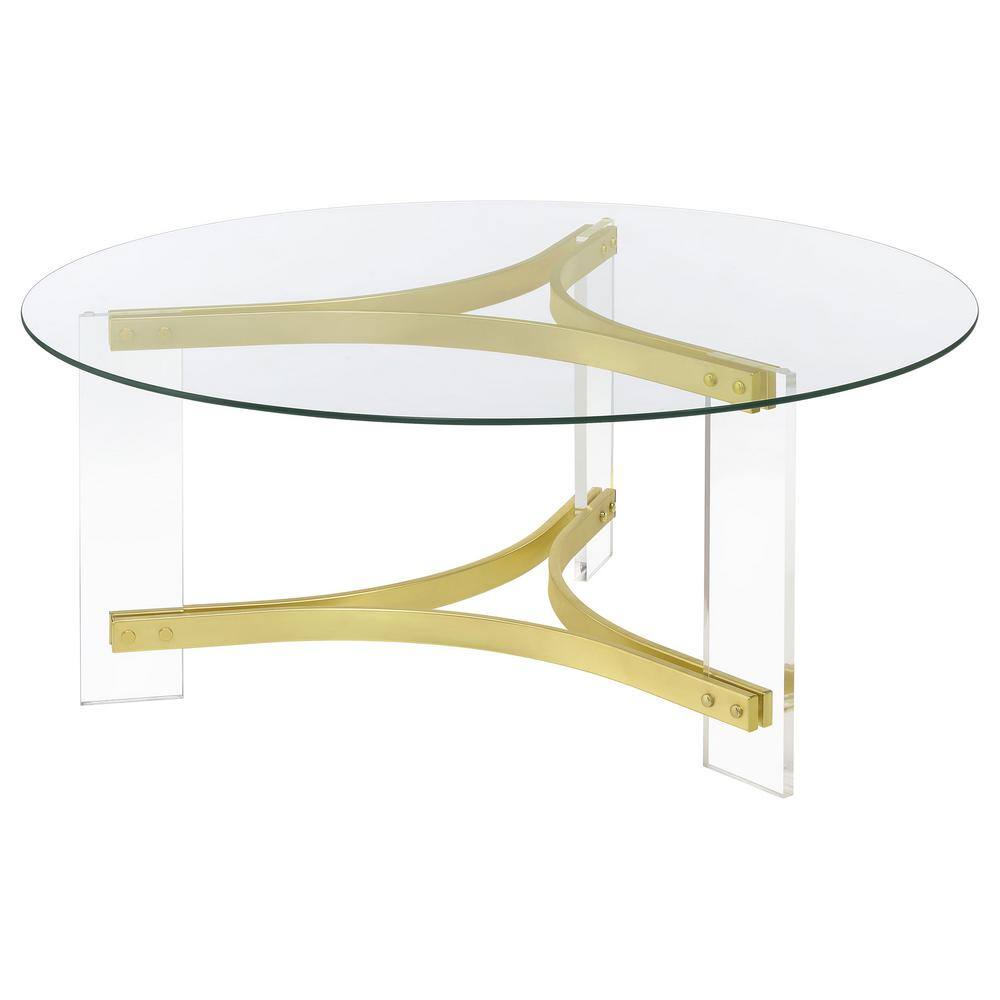Janessa Round Glass Coffee Table with Acrylic Legs and Brass Accents