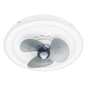 18.9 in. Dimmable Modern Low Profile White Indoor Integrated LED Flush Mount Ceiling Fan with Remote