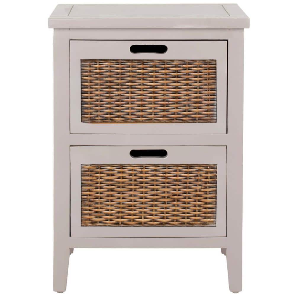 Gray Rectangular Wood End Table with Storage Drawers