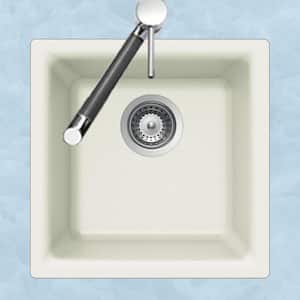 Quartztone Granite Dual Mount 13 x 13 in. Single Bowl Bar Sink, White, E-100-CLOUD