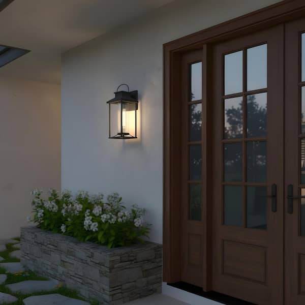 Light Pro 17 in. Black Not Motion Sensing Anti-Rust Outdoor Hardwired Wall Lantern Scone with No Bulbs Included (1-Pack)
