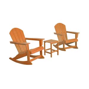 IRIS Outdoor Rocking Poly Adirondack Chair With Side Table Set in Orange (3-Piece)