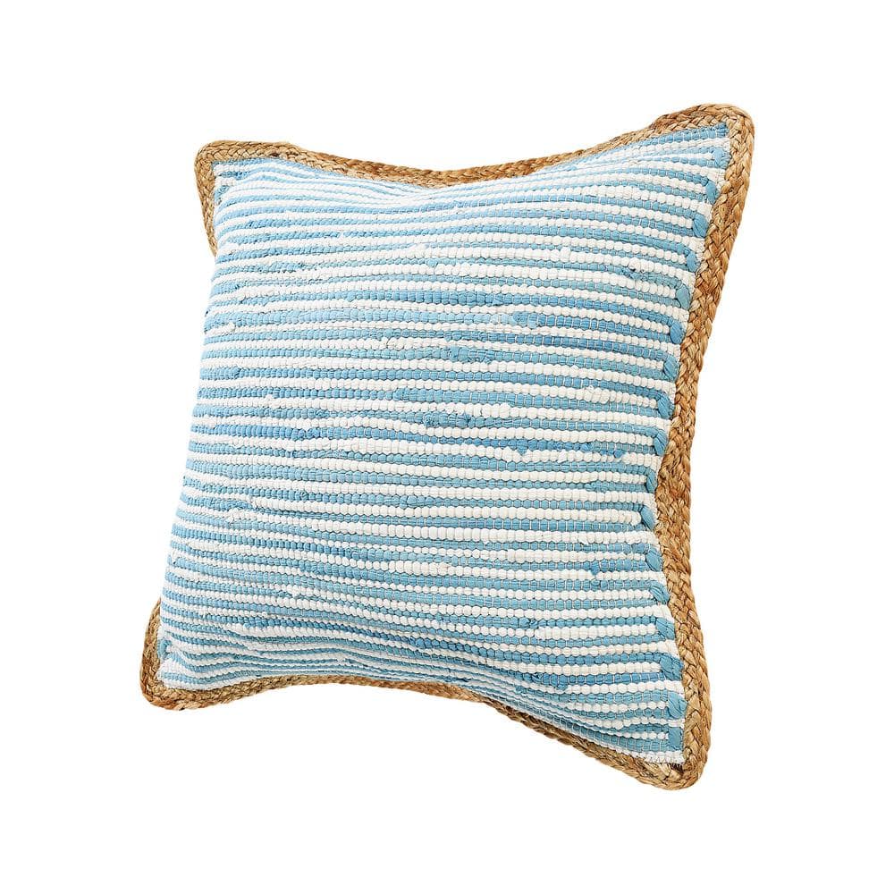 Set of 2 Blue and White Cotton Blend Square Throw Pillows