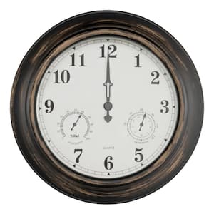 18 in. Antique Bronze Thermometer and Hygrometer Indoor/Outdoor Quartz Wall Clock