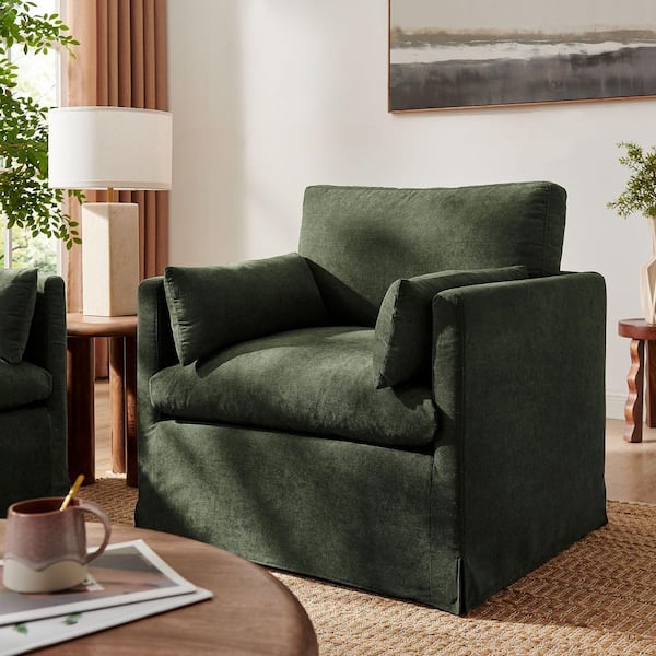 MODWAY Wellfleet Sage Green Fabric Slipcovered Linen-Blend Arm