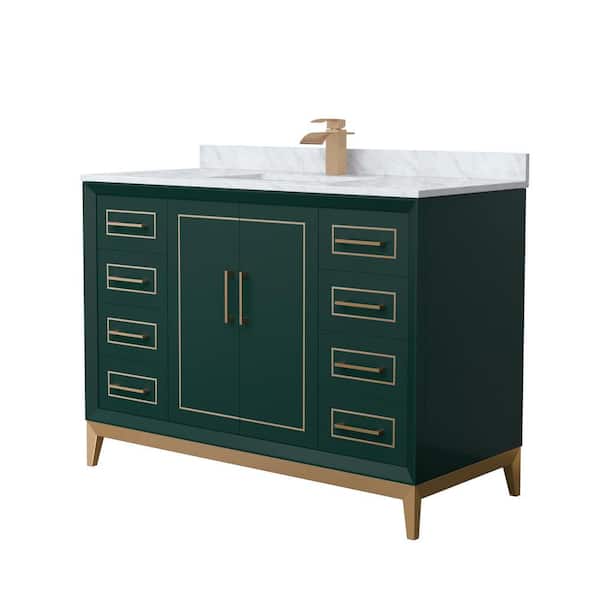 Wyndham Collection Marlena 48 in. W x 22 in. D x 35.25 in. H Single Bath Vanity in Green with White Carrara Marble Top