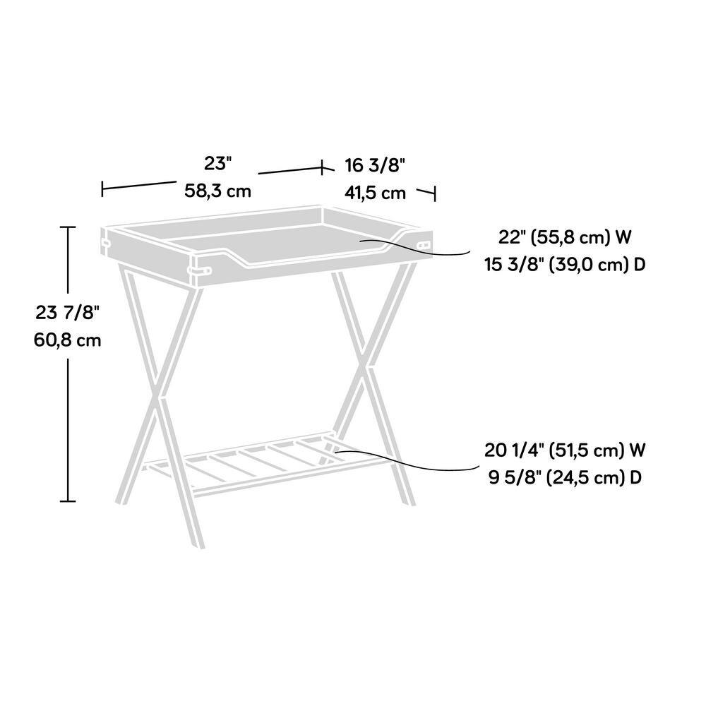 Pearl Oak and Blaze Acacia Tray Top Side Table with Metal Accents