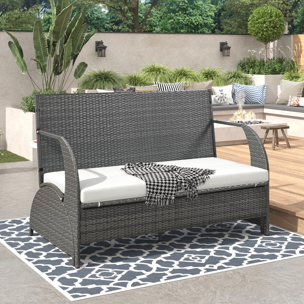 1 Piece Composite Outdoor Loveseat and Convertible to Four Seats & A Table 