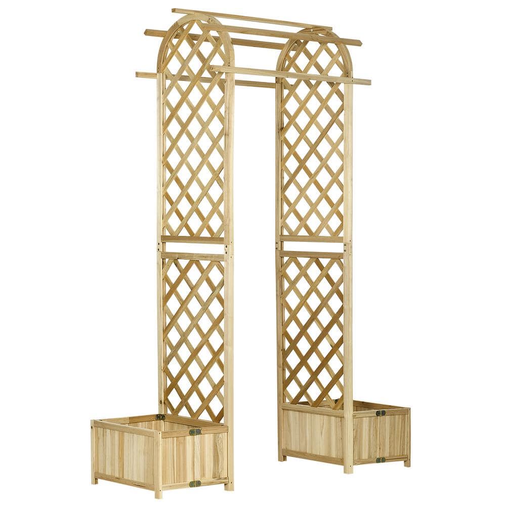 7.5 ft. Wood Wedding Arch with Trellis and Planter Boxes, Garden Arbor for 