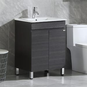 Wonline 24.5 in. W x 18.1 in. D x 32 in. H Bath Vanity in Black with White Ceramic Top without Mirror