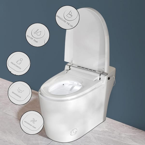 Elongated Smart Bidet Toilet 1.6/1.1 GPF in White with Remote Control and Warm Heated Seat, Auto Pump-Assisted Flush