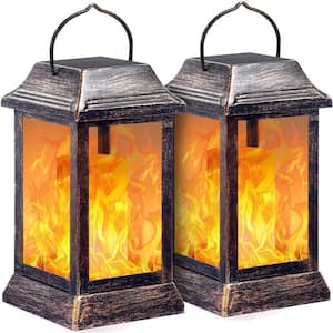 Outdoor Decor, Solar Lights Metal Flickering Flame Solar Lantern Outdoor Hanging Lanterns Lighting (2-Pack)