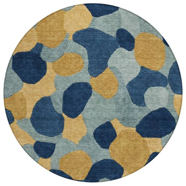 Chantille Machine Washable Indoor/Outdoor Abstract ACN3030 Gold 8 ft. x 8 ft. Round Rug