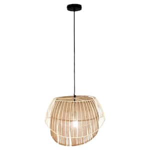 Naomi 40-Watt 1-Light Black Shaded Pendant Light with Asymmetrical Dome-Shaped Shade in Jute and Metal