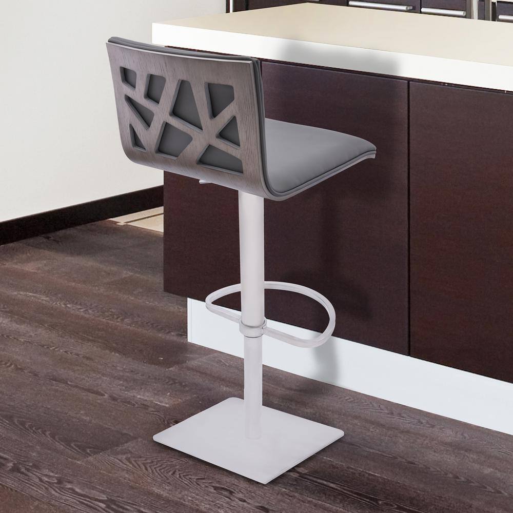 Gray Adjustable Swivel Bar Stool with Metal Base
