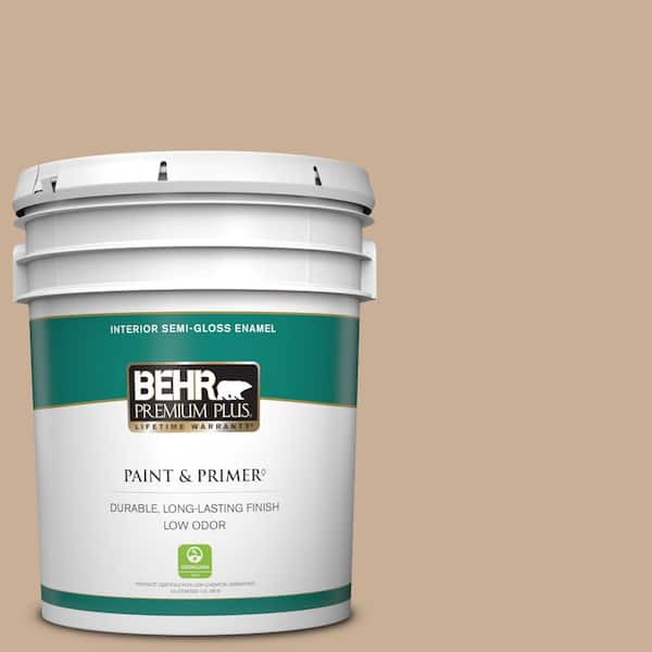 BEHR PREMIUM PLUS 5 gal. #280E-3 Toasted Wheat Semi-Gloss Enamel Low Odor Interior Paint & Primer
