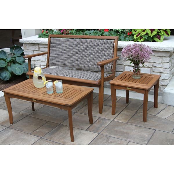 Rattan garden discount bench with table