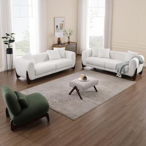 Luxury Cloud Couch 3-Piece White Velvet Sofas and Chair Living Room Set with Solid Wood Frame for Apartment