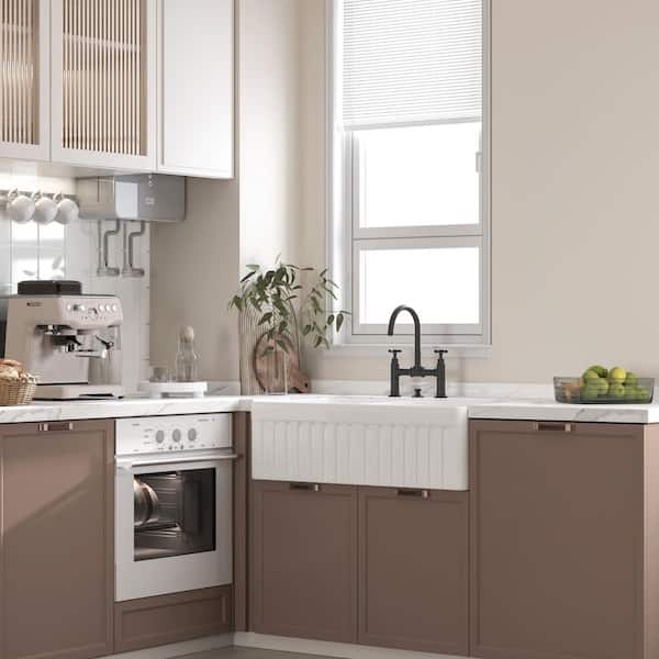 White Fireclay 33 in. Double Bowl Farmhouse Apron Kitchen Sink Workstation Kitchen Sink with Bottom Grid