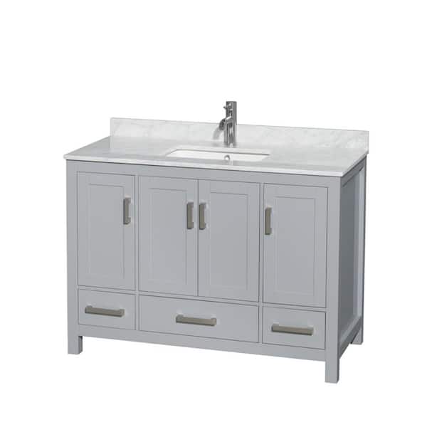 Wyndham Collection Sheffield 48 in. W x 22 in. D x 35 in. H Single Bath Vanity in Gray with White Carrara Marble Top