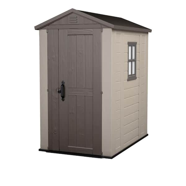Keter Factor 4 ft. W x 6 ft. D Outdoor Durable Resin Plastic Storage Shed with Window and Door, Taupe Brown (26.4 sq. ft.)