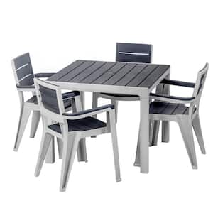 Madeira 5-Piece Gray and Slate Indoor and Outdoor 4-Seat Square Table and 4 Arm Chair Set