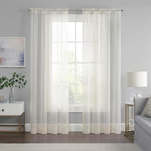 Livia Ivory Solid Polyester 59 in. W x 63 in. L Sheer Rod Pocket Curtain