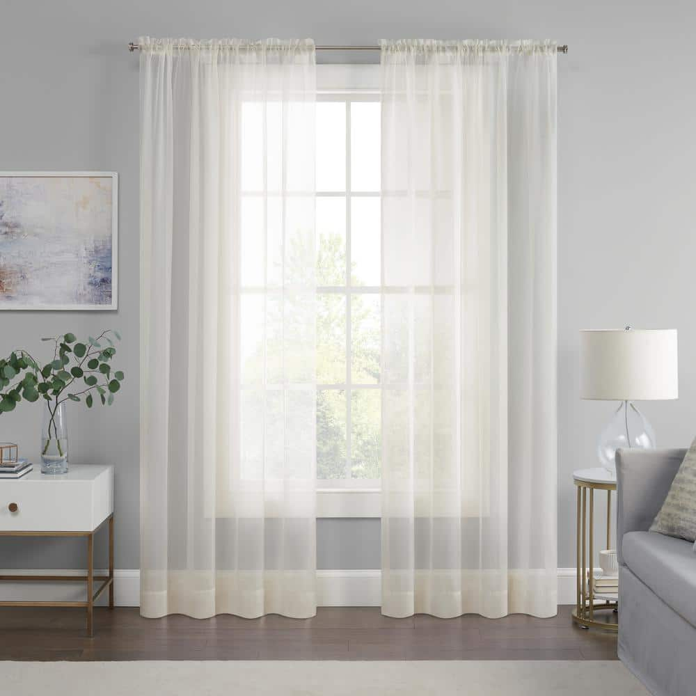 Eclipse Livia Ivory Solid Polyester 59 in. W x 84 in. L Sheer Rod ...