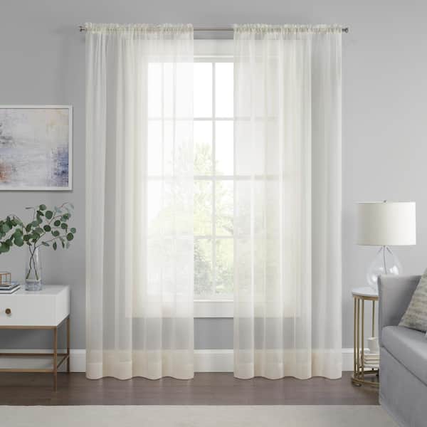 Eclipse Livia Ivory Solid Polyester 59 in. W x 95 in. L Sheer Rod Pocket Curtain