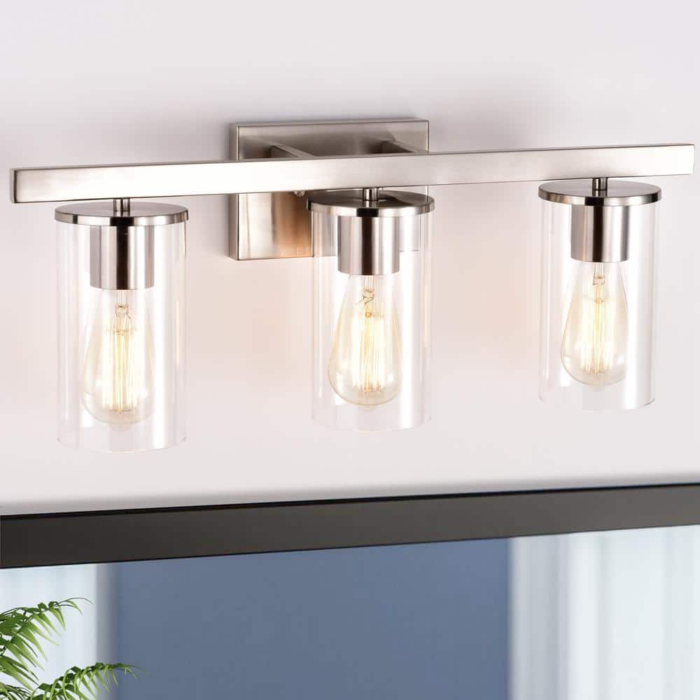 Nickel 3-Light Vanity Light with Clear Glass Shades
