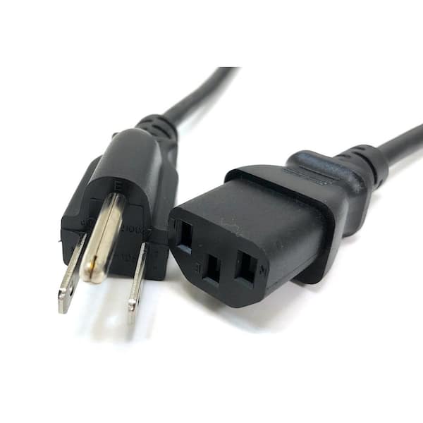Micro Connectors, Inc 3 ft. 18AWG/3-Conductors Black Universal AC Power Cord (NEMA 5-15P to C13) (2-Pack)