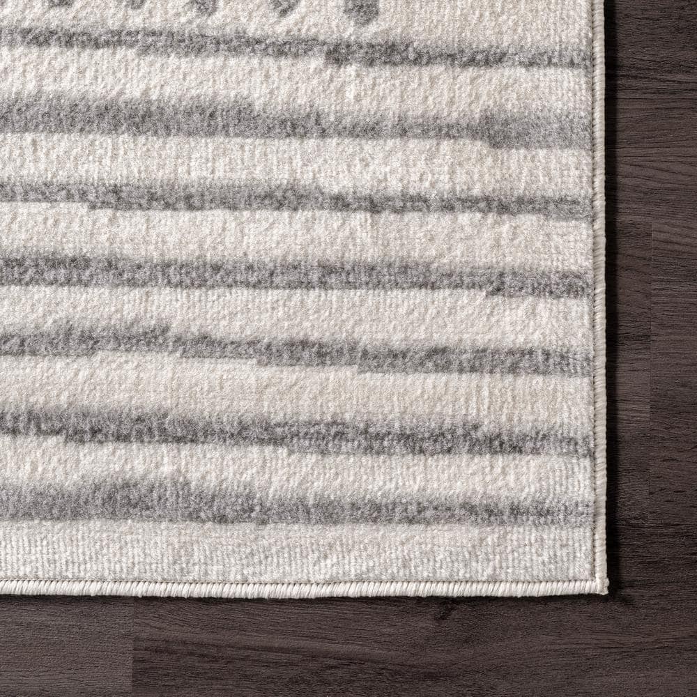 Light Gray Rectangular Striped Synthetic Area Rug
