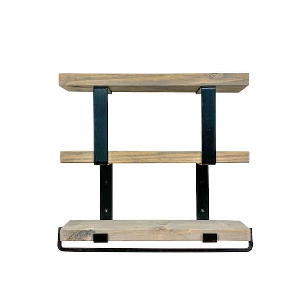 Unbranded Del Hutson Designs Ziggy 6.125 in. D x 24 in. W x 24 in. H Gray Tiered Decorative Wall Shelf with Towel Rack