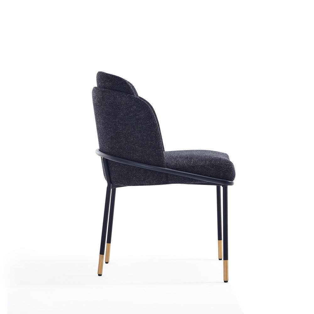 High Back Black Linen Upholstered Metal Side Chair