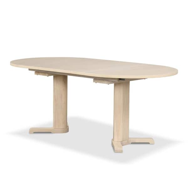 Donton White Oak Wood Top 60 in. Extendable Double Pedestal Oval Dining Table (Seats 6)