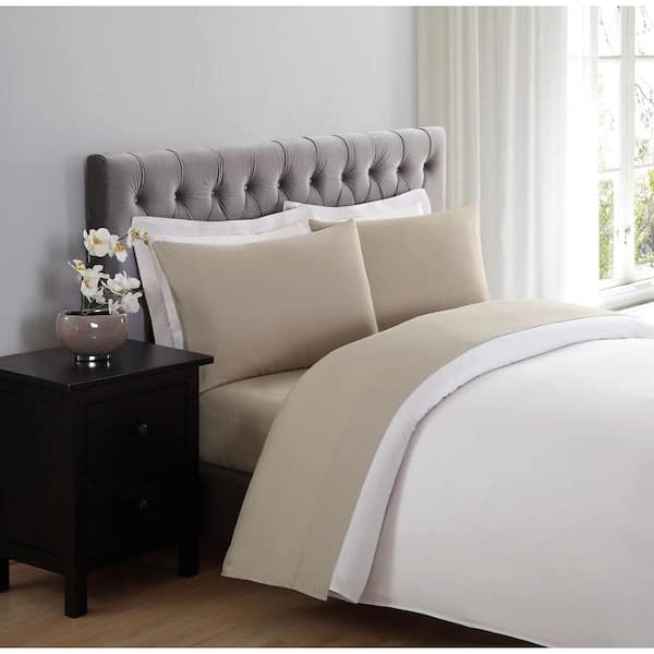 Truly Soft Khaki 4-Piece Solid 180 Thread Count Microfiber Queen Sheet Set