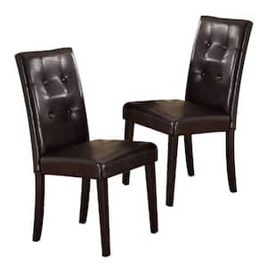 Espresso Solid Wood and Brown Faux Leather Dining Chair (Set of 2)