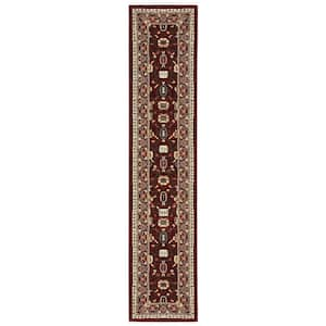 Lillian Red/Black 2 ft. x 12 ft. Traditional Oriental Wool/Nylon Blend Fringed-Edge Indoor Runner Area Rug