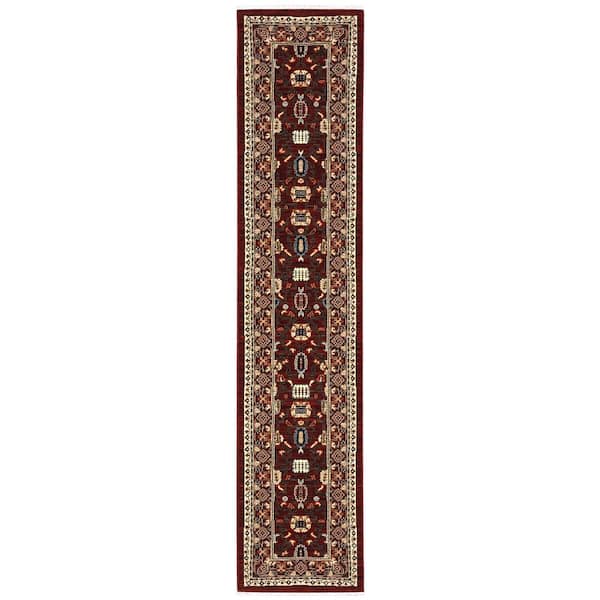 AVERLEY HOME Lillian Red/Black 2 ft. x 12 ft. Traditional Oriental Wool/Nylon Blend Fringed-Edge Indoor Runner Area Rug