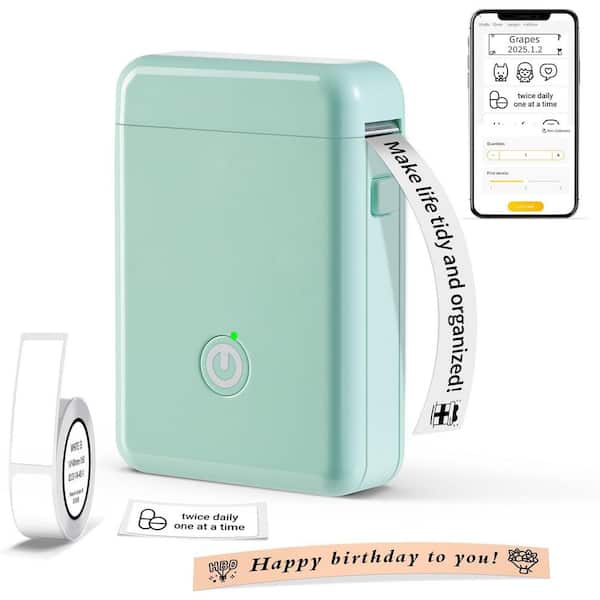 Portable Bluetooth Label Maker with Tape, Wireless Thermal Printer, Multiple Templates for Home Office School in Green