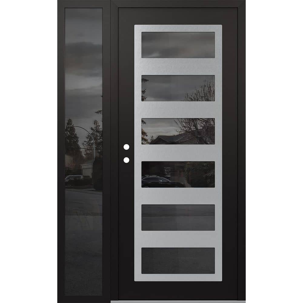 C9 52 in. x 80 in. Silver P Right-Hand/Inswing Mirrored Glass Black/Black Sidelite Steel Prehung Front Door price history on PriceWatchPro