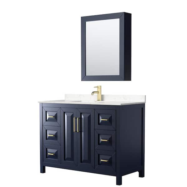 Wyndham Collection Daria 48 in. W x 22 in.D Single Vanity in Dark Blue w/ Cultured Marble Vanity Top in Light-Vein Carrara w/ Basin&Med Cab