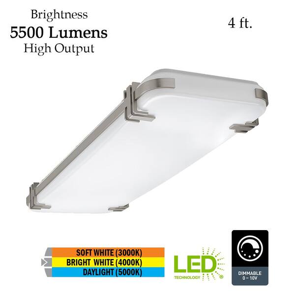 Hampton Bay Mission Industrial 48 In X 15 Brushed Nickel Selectable Led Flush Mount Light High Output 5500 Lumens Dimmable 54448291 The Home Depot - 15 Inch Led Flush Mount Ceiling Light